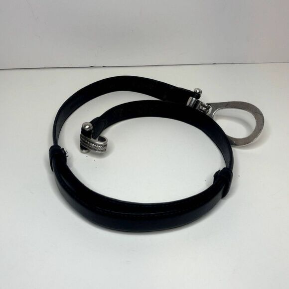 Apostrophe Black Leather Hook and Eye Boho Womens Belt Silver Stylish Designer - Picture 4 of 9